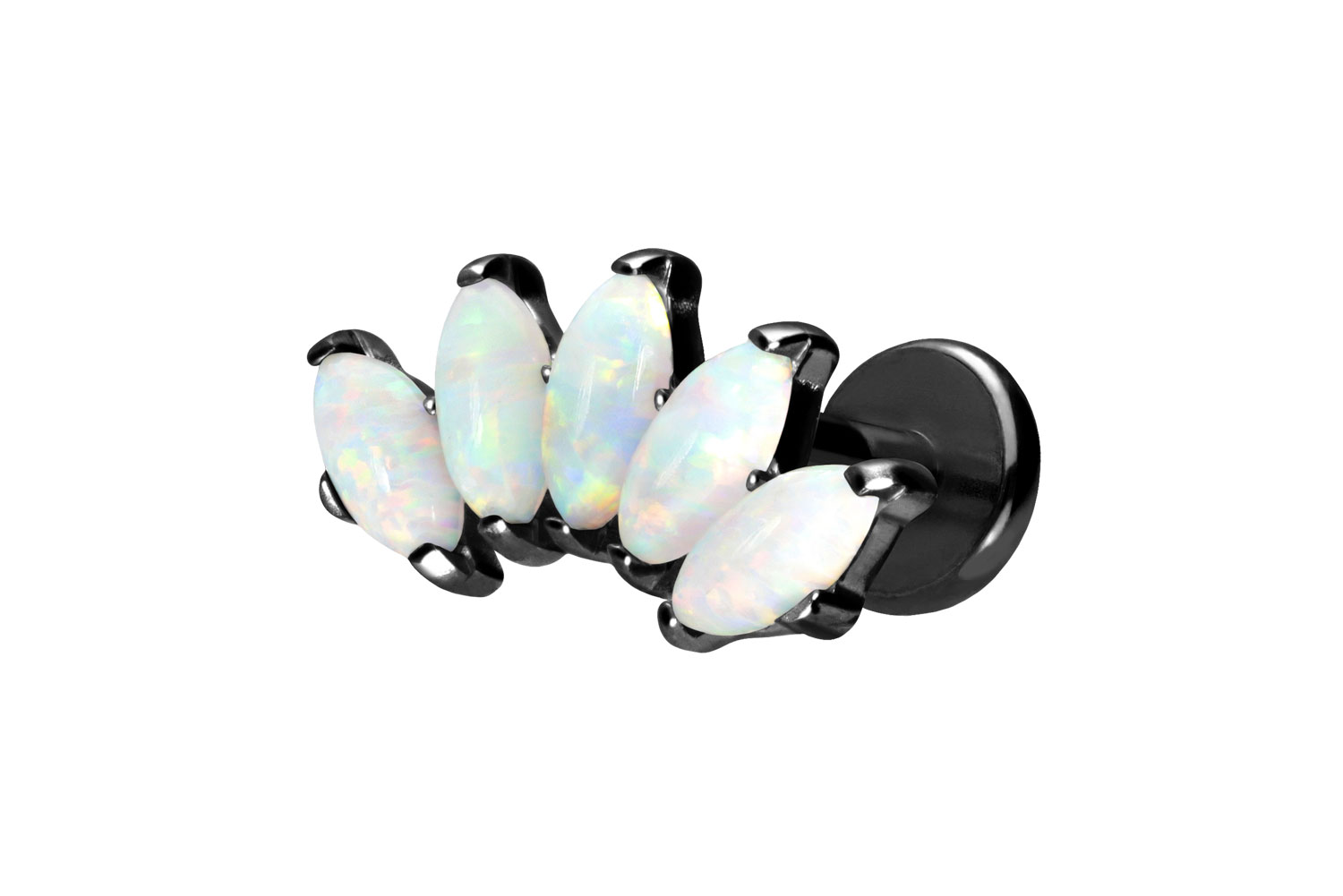 Titan Labret Piercing mit Push Fit BOGEN + SYNTHETSCHE OPALE